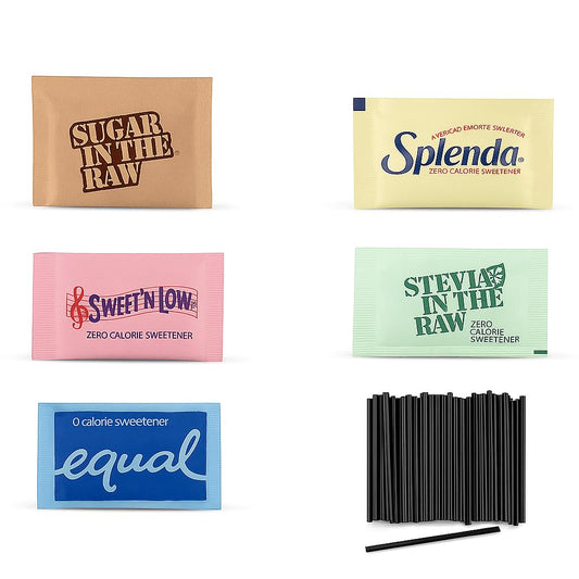 Assorted Sugar & Sweetener Packets Packaged by RiverBlue Paired Perfectly With RiverBlue Stirrers Good For Traveling,Everyday,Restaurant,Concession Stands And Coffee Shops (450 Pack)