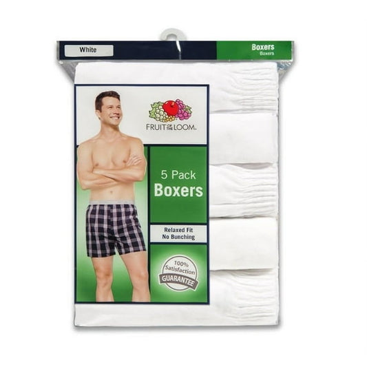 Fruit of the Loom Men's Tag Free Woven Boxer Shorts, Relaxed Fit, Moisture Wicking, White Color Multipacks