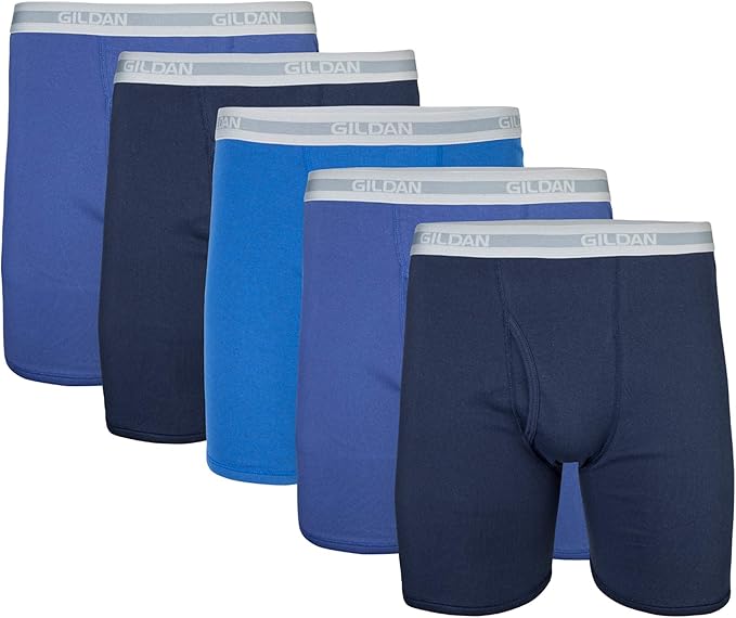 Gildan Men's Underwear Boxer Briefs, Multipack, Navy/Metro Blue/Antique Royal (5-Pack),