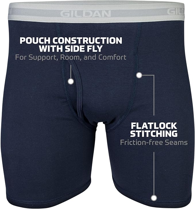 Gildan Men's Underwear Boxer Briefs, Multipack, Navy/Metro Blue/Antique Royal (5-Pack),