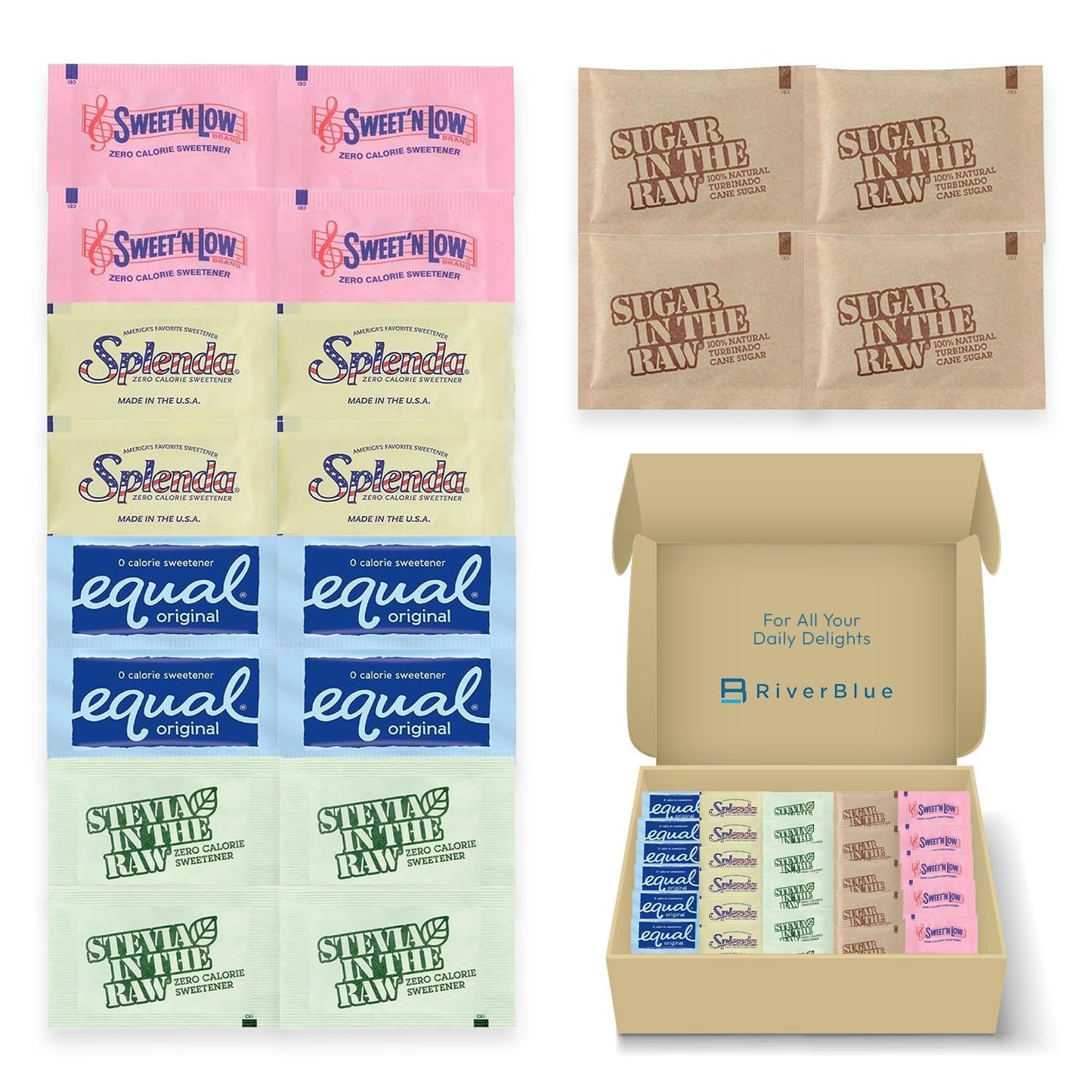 Assorted Sugar & Sweetener Packets Good For Traveling,Everyday,Restaurant,Concession Stands And Coffee Shops Variety Pack (350 Pack)