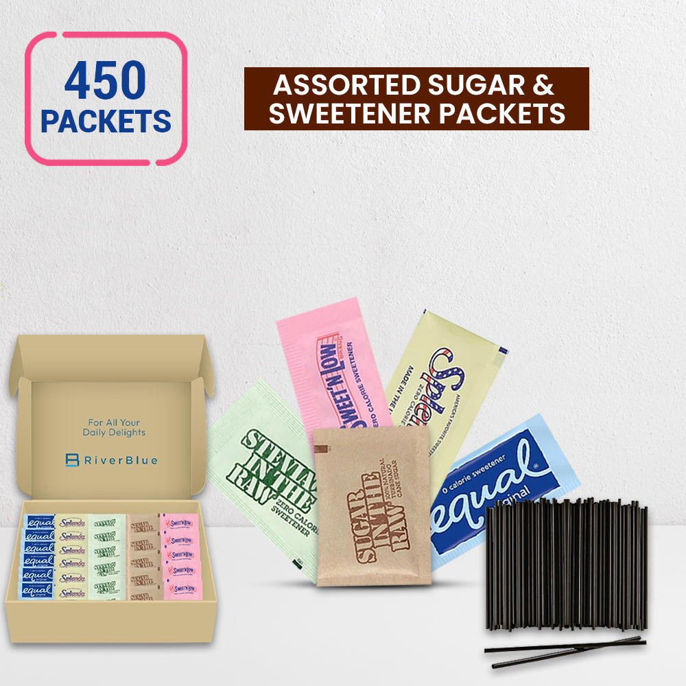 Assorted Sugar & Sweetener Packets Good For Traveling,Everyday,Restaurant,Concession Stands And Coffee Shops Variety Pack (350 Pack)