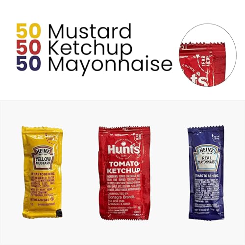 Great for Gifting RiverBlue Ketchup Mustard and Mayo Packets for Travel Restaurants BBQs Cafeterias and More 150 Pack