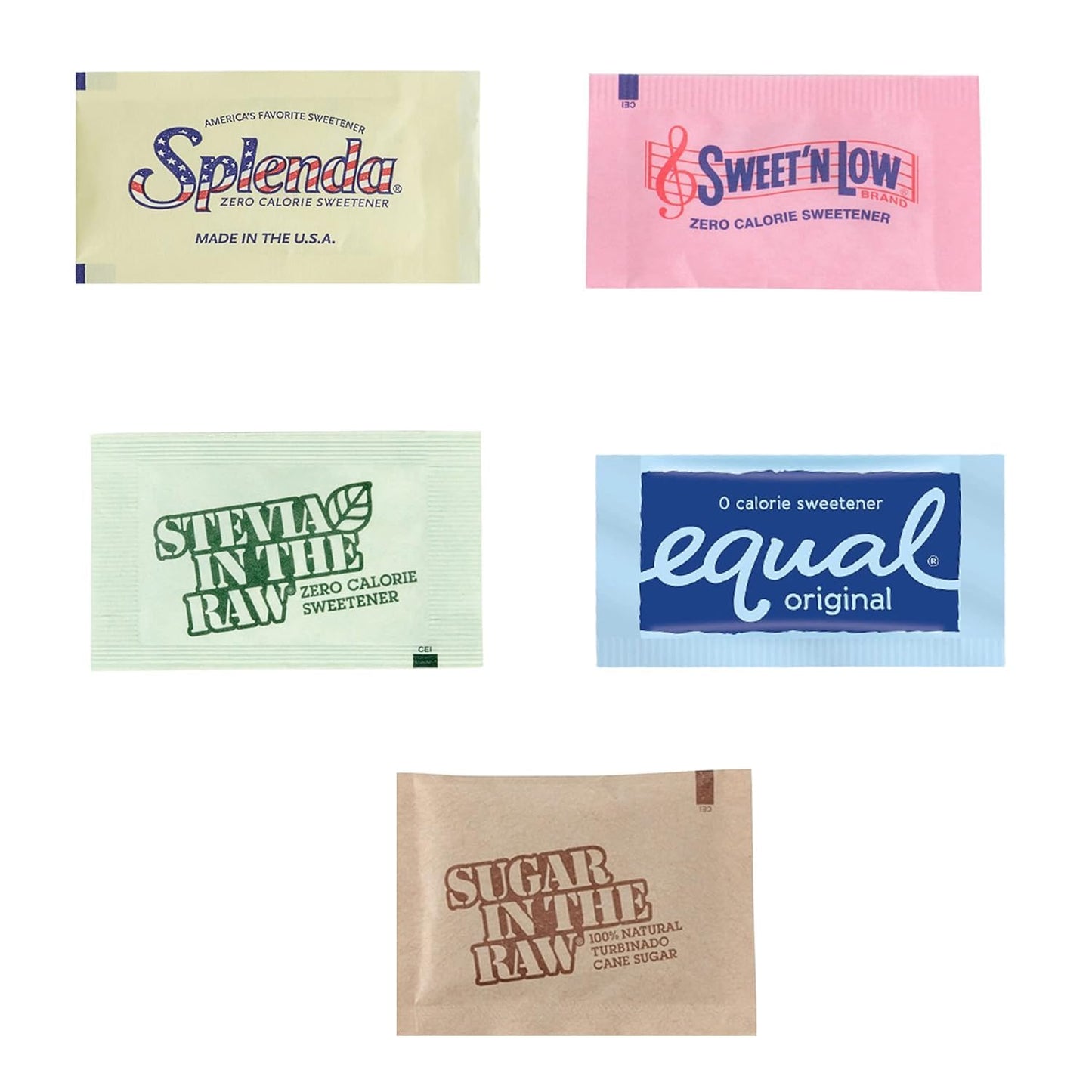 Assorted Sugar & Sweetener Packets Packaged by RiverBlue Good For Traveling,Everyday,Restaurant,Concession Stands And Coffee Shops Variety Pack