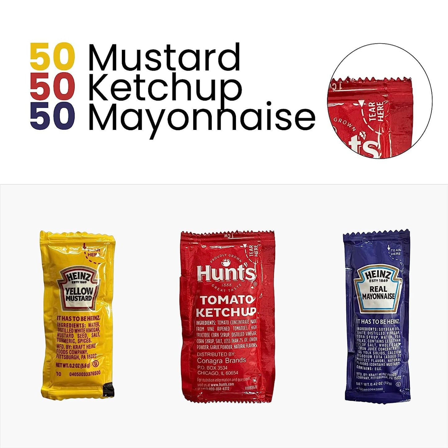 RiverBlue Ketchup, Mustard & Mayo Packets – Perfect for Travel, Everyday Use, Restaurants, Parties, Food Trucks, Office Breakrooms & More (150 Pack)